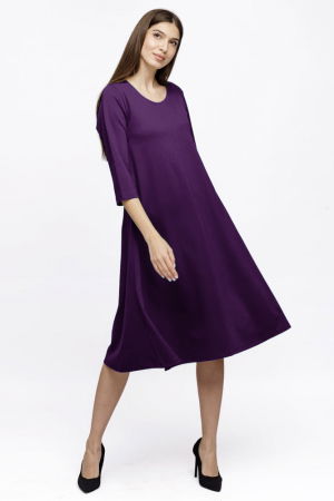 Rochie Eva midi mov A line din tricot de vascoza si decolteu rotund [1]