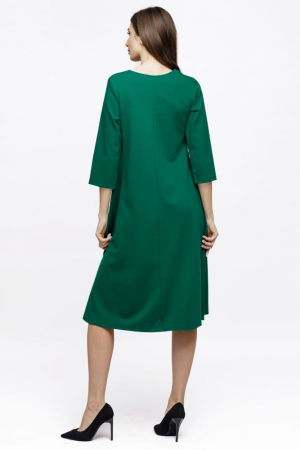Rochie Eva midi verde A line din tricot de vascoza si decolteu rotund, imprimeu floare la piept [2]