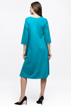 Rochie Eva midi turcoaz A line din tricot de vascoza si decolteu rotund [3]