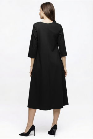 Rochie Eva neagra A line din tricot de vascoza si decolteu rotund [1]