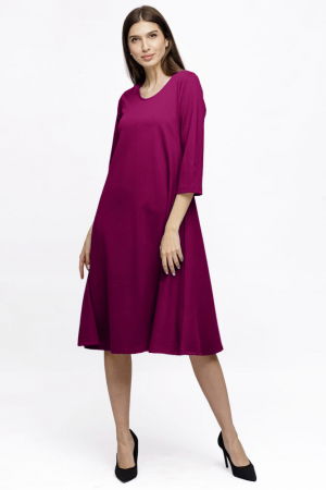 Rochii - Rochie Eva midi magenta A line din tricot de vascoza si decolteu rotund