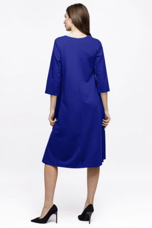 Rochie Eva midi albastra A line din tricot de vascoza si decolteu rotund [3]