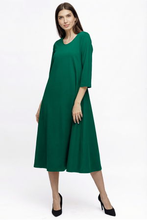 Rochii Elegante & Office - Rochie Eva verde A line din tricot de vascoza si decolteu rotund