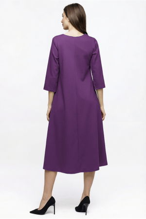 Rochie Eva mov inchis A line din tricot de vascoza si decolteu rotund [1]