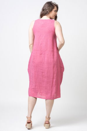 Rochie fara maneci, lalea, din in, cu falduri, roz inchis [3]