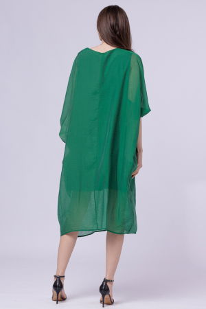 Rochie fluture, oversize verde, cu Y decorativ negru [2]