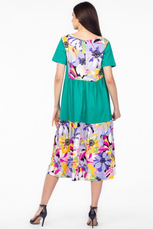 Rochie verde cu platca si doua volane, imprimeu flori mari, din bumbac [2]