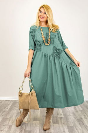 Rochie turcoaz prafuit cu taietura oblica si broderie, din poplin si jerseu, oversize [1]