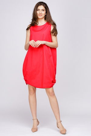 Rochii Casual - Rochie rosie, din poplin de bumbac, cu noduri laterale