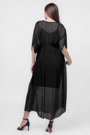 Rochie "Goddess" din matase si vascoza cu snur impletit pe decolteu si talie, neagra [2]