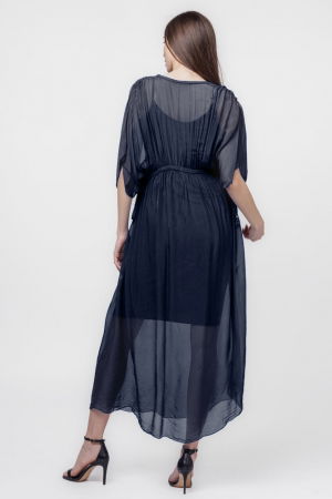 Rochie "Goddess" din matase si vascoza cu snur impletit pe decolteu si talie, bleumarin [2]