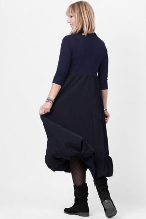 Rochie gogosar cu guler, din tafta si tricot bleumarin, uni [2]