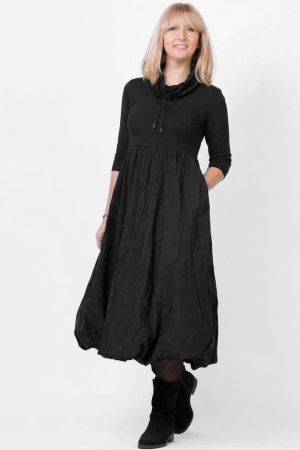 Rochie gogosar cu guler, din tafta si tricot negru, uni [1]