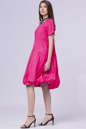 Rochie gogosar din vascoza creponata, taiata in talie, fucsia [1]