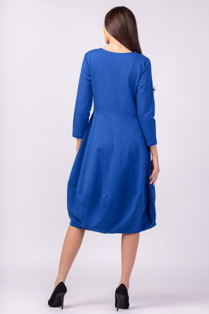 Rochie lalea din bumbac albastru electric, cu imprimeu fluture stilizat [2]