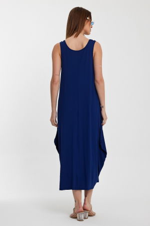 Rochie albastra fara maneci, cu broderie, din tricot de vascoza [9]