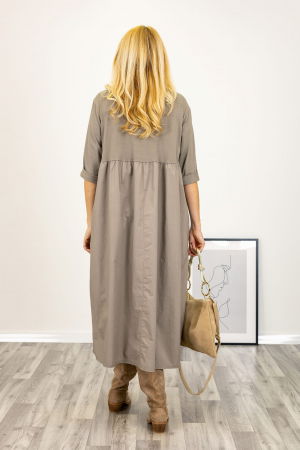 Rochie bej inchis oversize, cu taietura oblica si broderie, din poplin si jerseu [2]