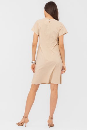 Rochie midi bej din vascoza, petrecuta pe talie [2]