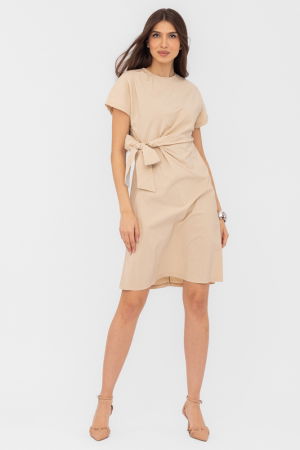 Rochie midi bej din vascoza, petrecuta pe talie [1]