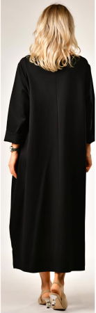 Rochie asimetrica neagra cu insertii florale gri si croi lejer [1]