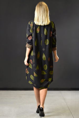 Rochie lalea calduroasa neagra cu imprimeu vegetal caramiziu si verde [1]