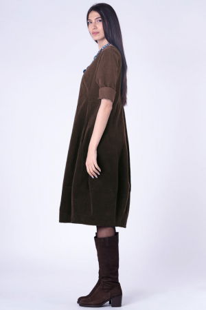 Rochie lalea cambrata, cu fermoar, din catifea reiata maro [1]