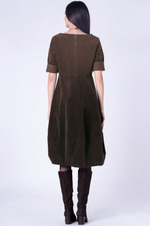 Rochie lalea cambrata, cu fermoar, din catifea reiata maro [2]