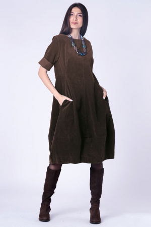 Rochii - Rochie lalea cambrata, cu fermoar, din catifea reiata maro