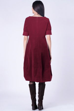Rochie lalea cambrata, cu fermoar, din catifea reiata bordo [2]