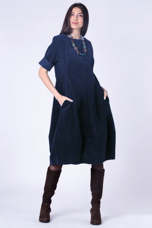 Rochii Casual - Rochie lalea cambrata, cu fermoar, din catifea reiata bleumarin