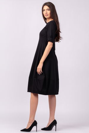 Rochie lalea cambrata din jerseu punto milano, neagra [2]