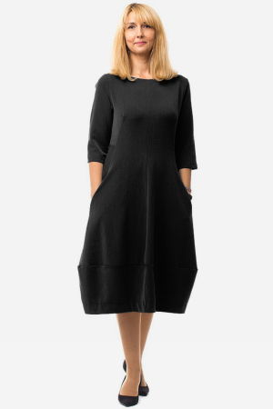 Rochii Elegante & Office - Rochie lalea cambrata neagra, cu fermoar pe spate