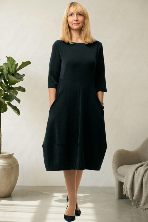 Rochii Elegante & Office - Rochie lalea cambrata neagra, cu fermoar pe spate