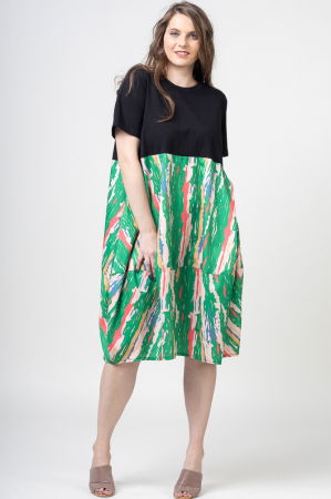 Rochii Casual - Rochie lalea cu bust negru si imprimeu predominant verde