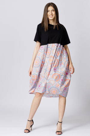 Rochie lalea cu bust negru si imprimeu mandale bleu [2]