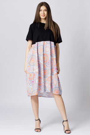 Rochie lalea cu bust negru si imprimeu mandale bleu [1]