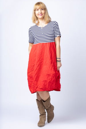 Rochii - Rochie lalea cu imprimeu marinar alb bleumarin si tafta rosie