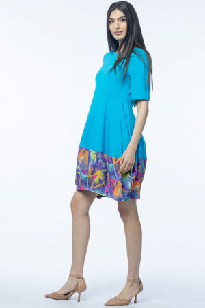 Rochie lalea din bumbac turcoaz, cu imprimeu la poale [1]