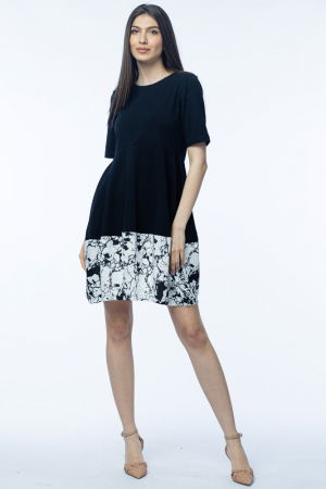 Rochii Casual - Rochie lalea neagra, din bumbac, cu imprimeu la poale