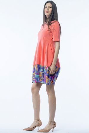 Rochie lalea din bumbac corai, cu imprimeu la poale [1]