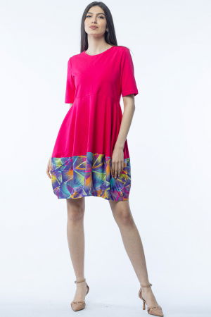 Rochii - Rochie lalea din bumbac fucsia, cu imprimeu la poale