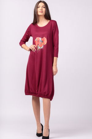 Rochie bordo din tricot, cu elastic la poale si imprimeu maci rosii [1]