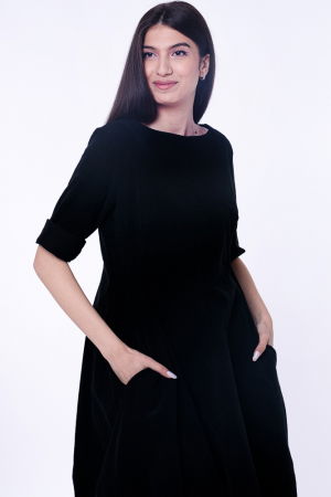 Rochie lalea cambrata, cu fermoar, din catifea reiata neagra [5]