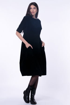 Rochie lalea cambrata, cu fermoar, din catifea reiata neagra [1]