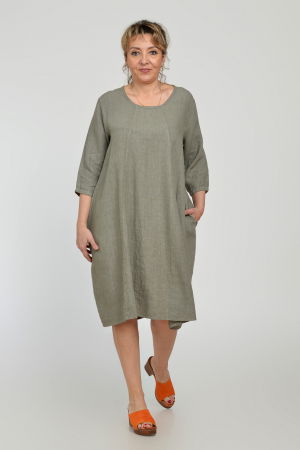 Rochii din In - Rochie lalea din in, masura mare, bej inchis