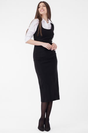 Rochii Elegante & Office - Rochie neagra, lunga, cambrata, cu fermoar pe spate