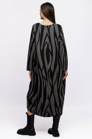 Rochie lalea din jerseu gri cu dungi ondulate negre [3]