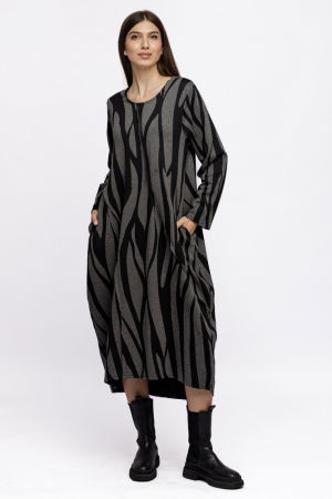 Rochie lalea din jerseu gri cu dungi ondulate negre [1]