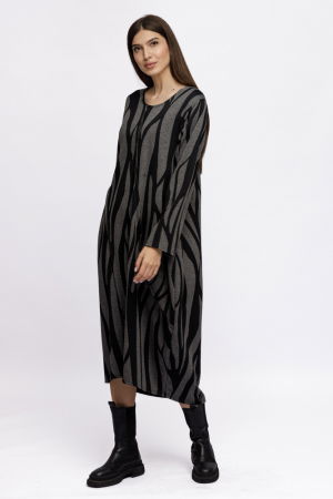 Rochie lalea din jerseu gri cu dungi ondulate negre [2]