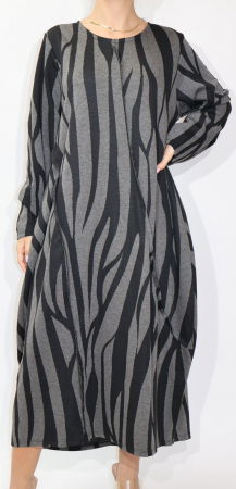 Rochie lalea din jerseu gri cu dungi ondulate negre [4]